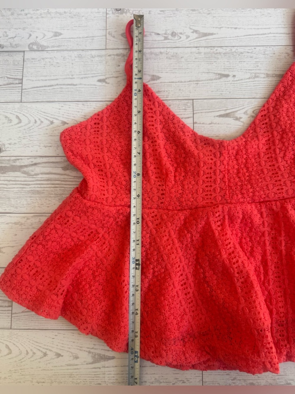 Coral Lace Peplum Top with Adjustable Straps - Picture 10 of 17